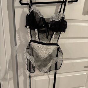 Victoria's Secret Black and White lace French maid set